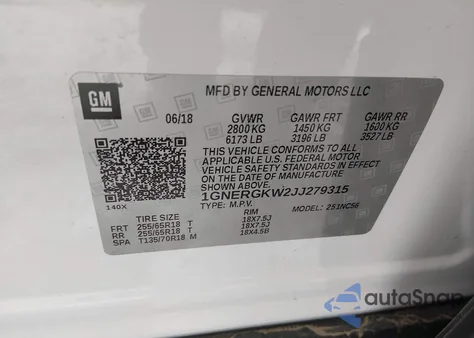2018 Chevrolet Traverse 1Lt z USA, uszkodzony, nr VIN 1GNERGKW2JJ279315